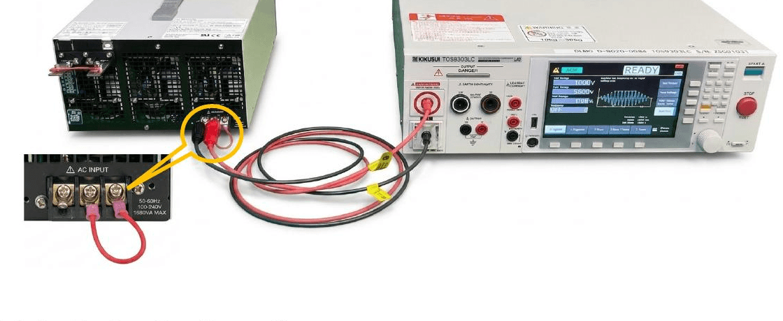 Basic connection configuration between the DUT and the TOS9303LC withstand voltage tester